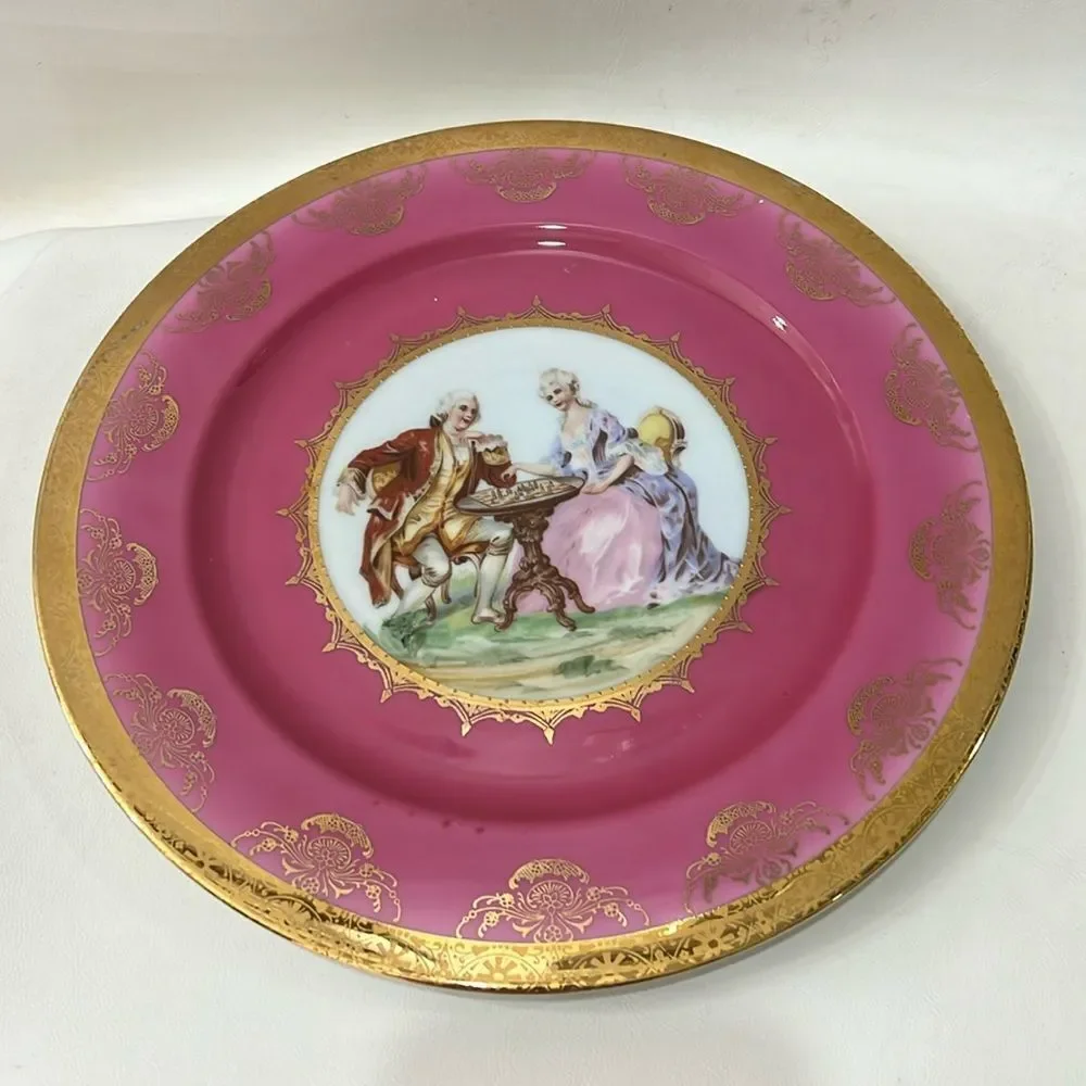JKW 1930 Western Germany Fine Porcelain Luxurious Pink Gold Dinnerware Plate